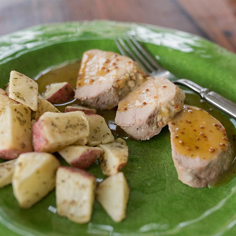Maple Glazed Pork Tenderloin with Roasted Rosemary Potatoes  -  Pork