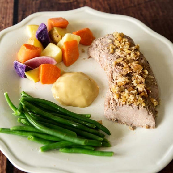 Praline Crusted Pork Tenderloin with Roasted Potato Medley*  -  Pork