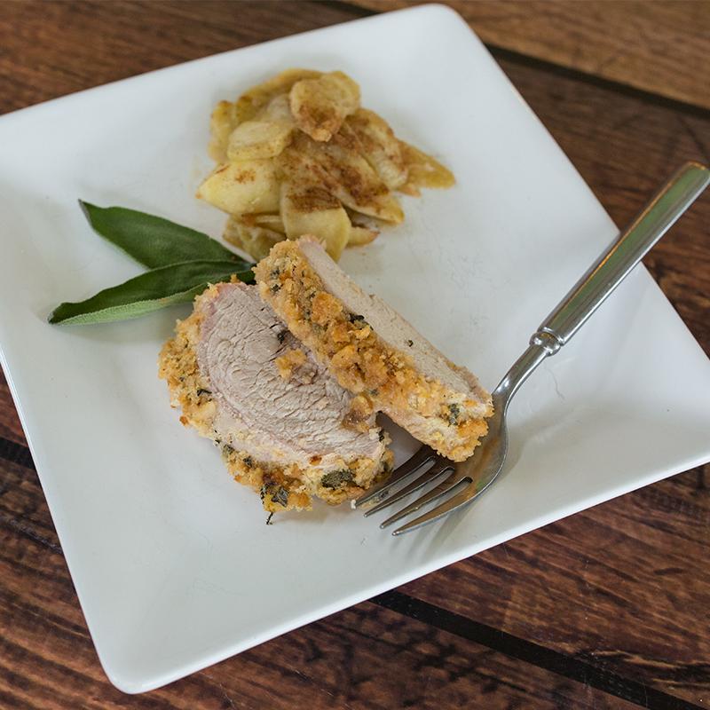 Sage Crusted Pork Roast with Scalloped Apples  -  Pork