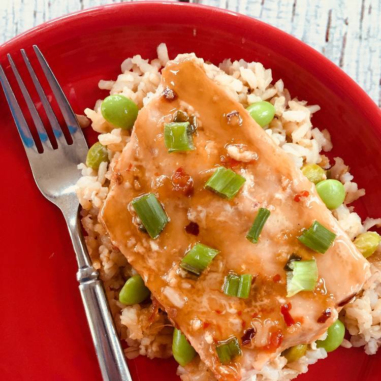 Sweet Chile Salmon over Basmati or Brown Rice Pilaf*  -  Seafood